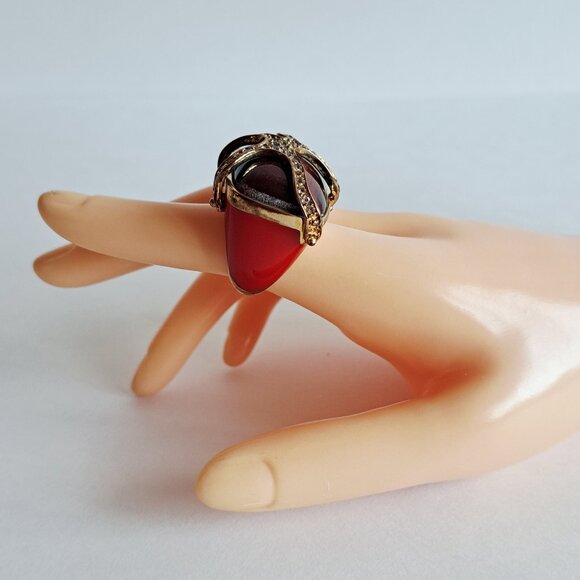 New Angelique de Paris Gold Plated Red Brown Tigereye Cage Ring Size 7 - Picture 16 of 16